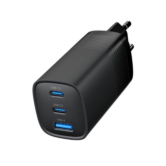 Univerzalni punjač 65W GAN 3 port Gembird crni, 2x USB C, 1x USB A, TA-UC-PDQC65-01-BK