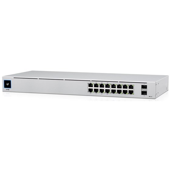 Ubiquiti UniFi Managed 16-port Gigabit Switch (8-port PoE+), 2× SFP, Rackmount (USW-16-PoE-Gen2)