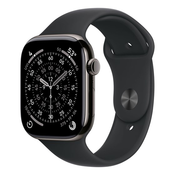 Apple Watch S11 Cellular 46mm Slate Titanium Case with Black Sport Band - S/M