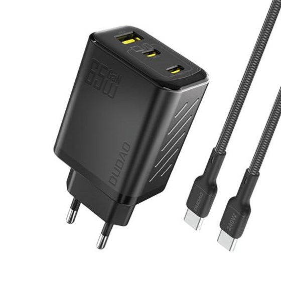 Univerzalni punjač Dudao A29C GaN 65W + USB C kabel, crni