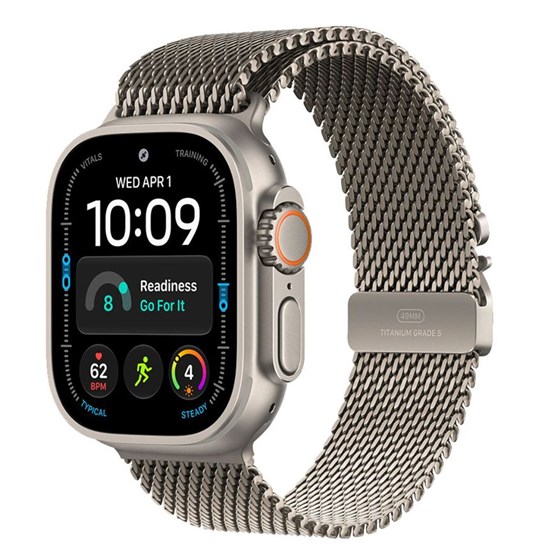 Apple Watch Ultra 4 Cellular 49mm Natural Titanium Case with Natural Titanium Milanese Loop - M