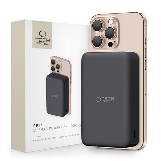 Powerbank 20000mAh Tech-Protect PB12 LifeMag, USB A USB C, Magsafe 15W + USB C kabel 30cm