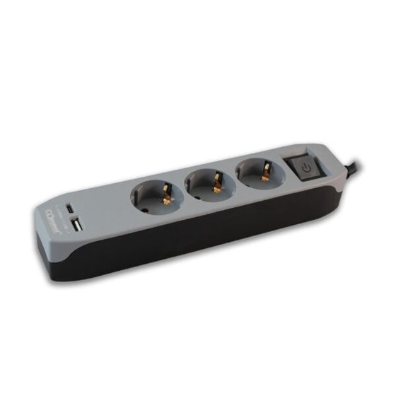 Strujna letva Commel 3 utičnice 3m, USB A + USB C, sa sklopkom, siva