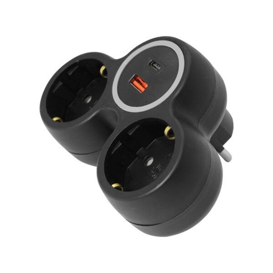 Strujni razdjelnik Commel 2 utičnice s USB punjačem, USB A + USB C, crni