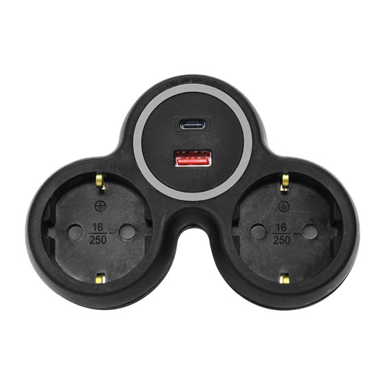 Strujni razdjelnik Commel 2 utičnice s USB punjačem, USB A + USB C, crni
