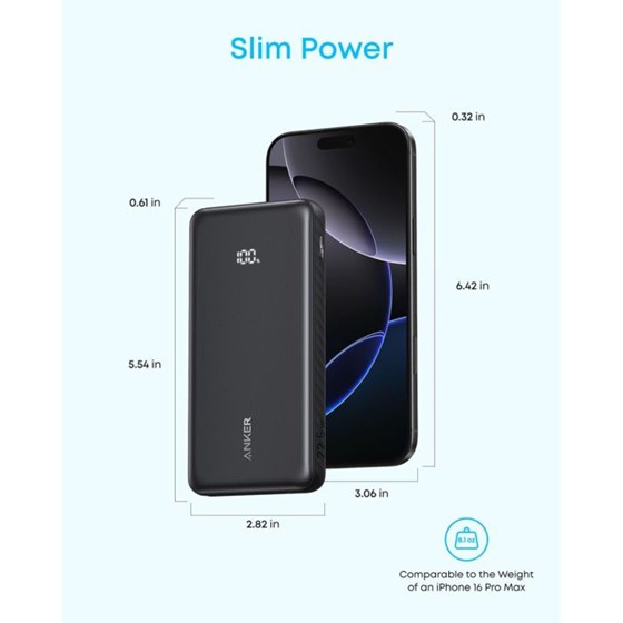 Anker Zolo Powerbank 10.000 mAh, 22.5W sa ugrađenim kablom USB-C, crni